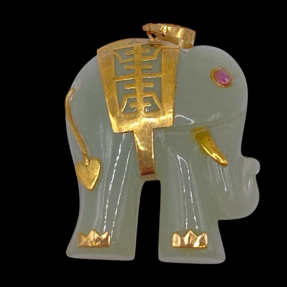 Gold Elephant Pendant Necklace with Ornamental Design